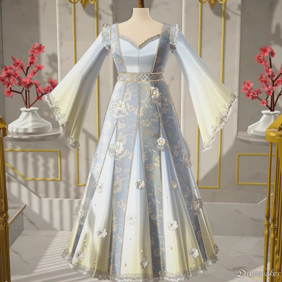 Silver bridal gown from Twirldress's dress library — the look used in this walkthrough