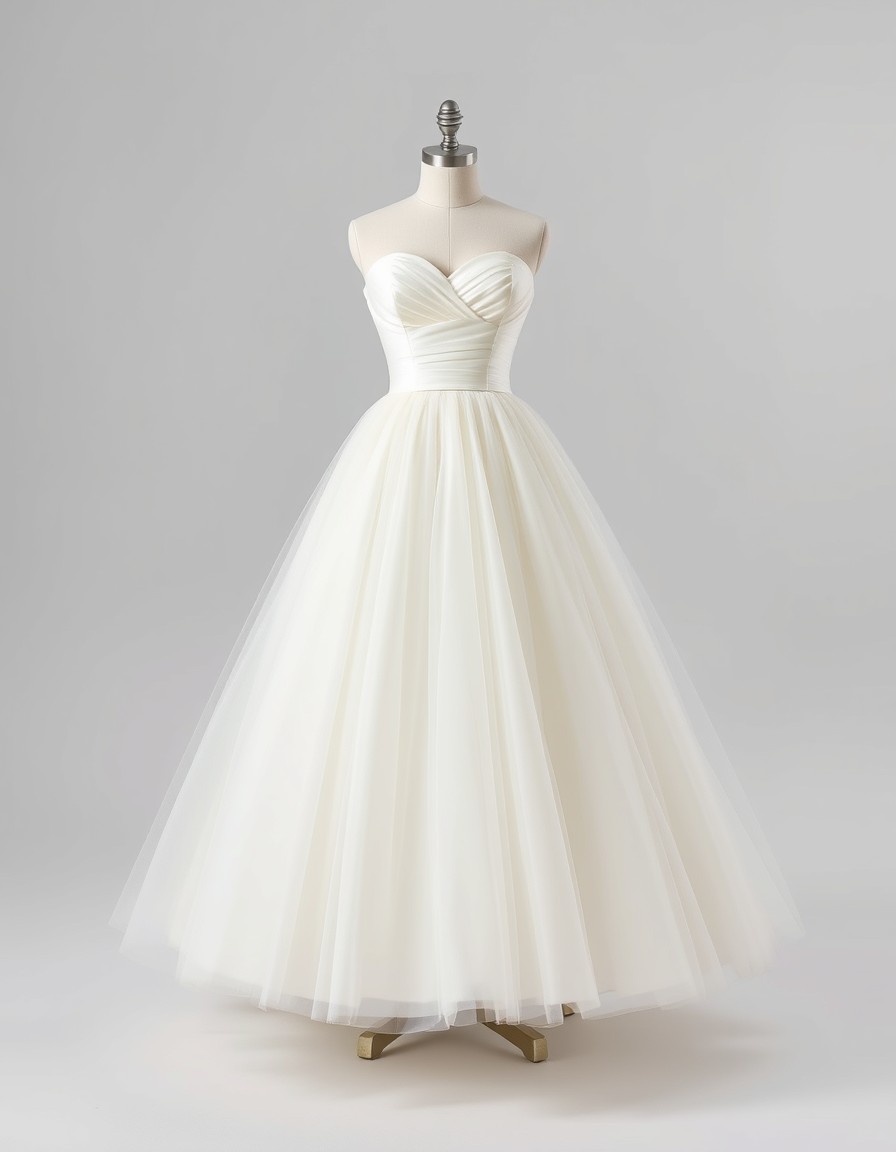 Cloud Ballgown — ivory tulle ballgown wedding dress with a ruched strapless sweetheart bodice and a full skirt