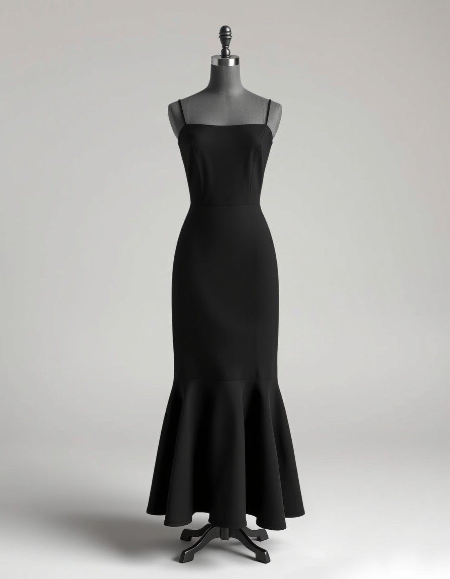 Noir Flutter — black off-shoulder midi dress with flutter sleeves and a cinched waist