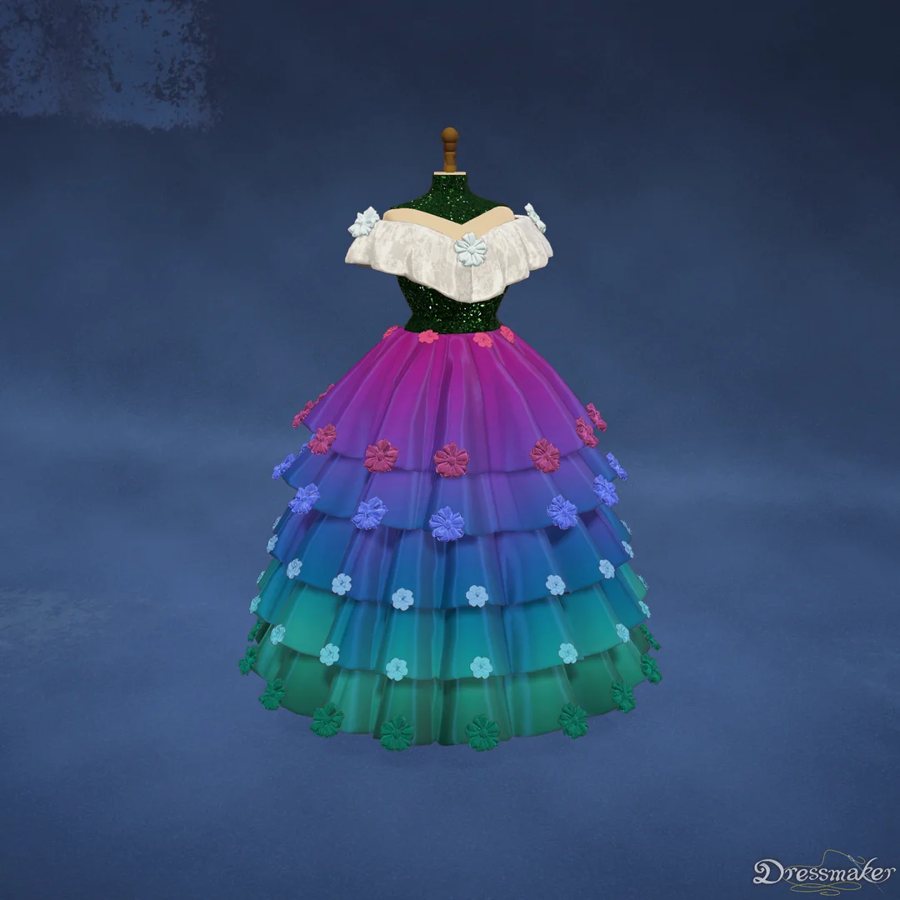 Peacock Sequin — iridescent rainbow peacock sequin dress with a white lace collar