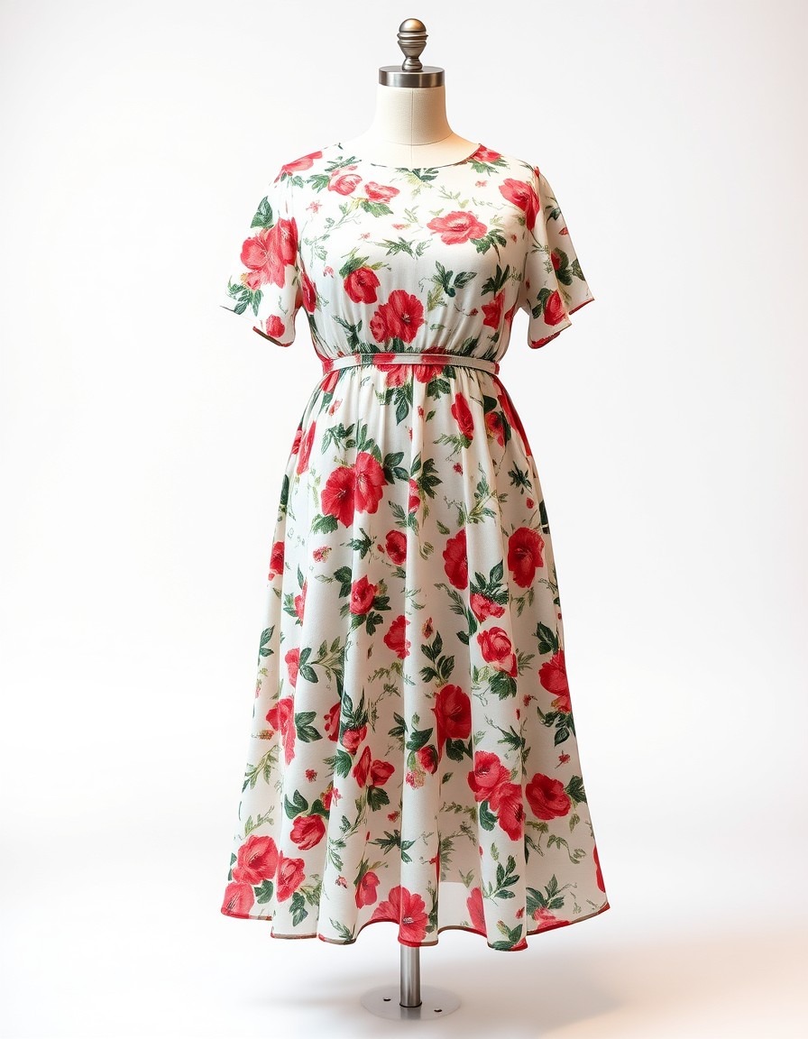 Poppy Midi — white floral midi dress with red poppy prints, flutter sleeves and a flowy skirt