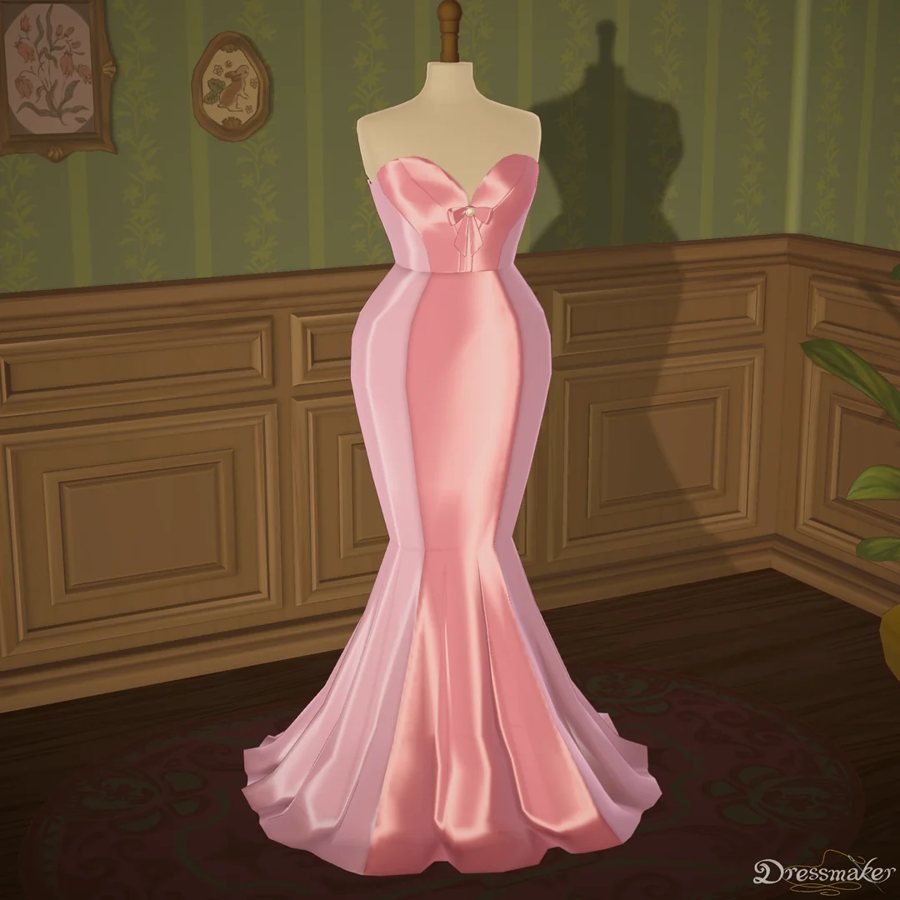 Rose Mermaid — pink satin mermaid gown with a sweetheart neckline