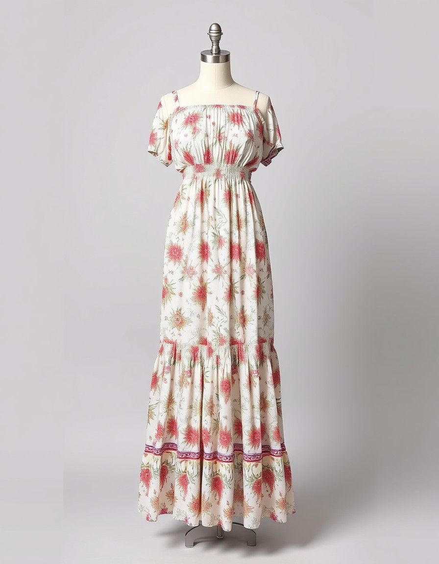 Terracotta Mini — terracotta mini dress with thin straps, white embroidery on the bodice and a flowy skirt