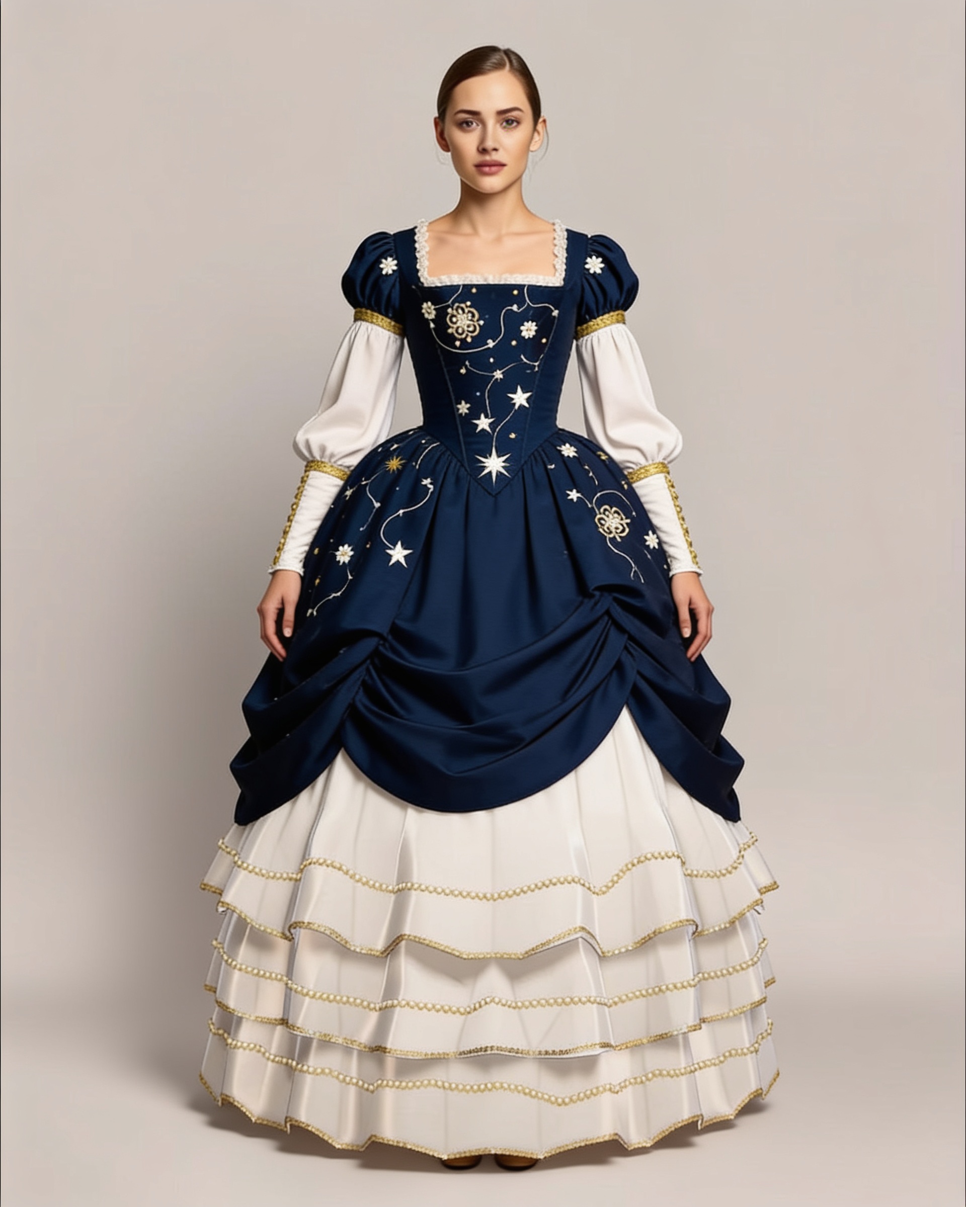 AI model wearing the Starry Night dress made in the Dressmaker game