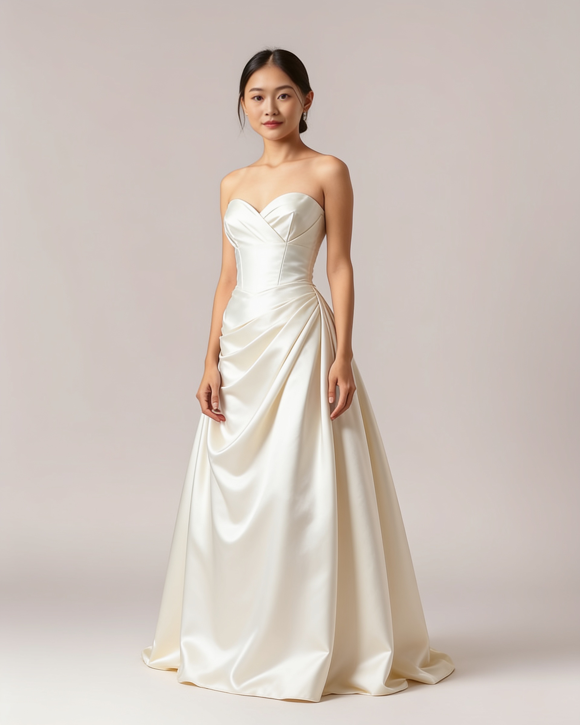 AI model wearing the Soft A-Line wedding gown